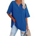 thumbnail image 1 of V-Neck Short Sleeve Women Loose T-Shirt Simple Solid Color Casual Blouse Tops, 1 of 3