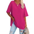 thumbnail image 1 of V-Neck Short Sleeve Women Loose T-Shirt Simple Solid Color Casual Blouse Tops, 1 of 3