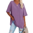 thumbnail image 1 of V-Neck Short Sleeve Women Loose T-Shirt Simple Solid Color Casual Blouse Tops, 1 of 3