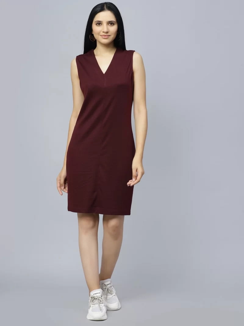 V Neck Sleeveless Knee length Knits Dress in maroon colour - Walmart.com