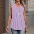 thumbnail image 1 of V Neck Sleeveless Tank Tops Women Plus Size Loose Fit Pleated Summer Casual Curved Hem Basic Shirts Light Purple M, 1 of 6
