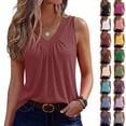 thumbnail image 1 of V Neck Sleeveless Tank Tops Women Plus Size Loose Fit Pleated Summer Casual Curved Hem Basic Shirts Wine XL, 1 of 6