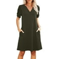 thumbnail image 1 of V-Neck Summer Casual Sundress for Women- Puff Short Sleeve Swing Beach Dress with Pockets, 1 of 6