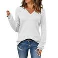 thumbnail image 1 of V Neck Sweater Comdrip Womens 2025 Fall Sweaters Casual Long Sleeve Ribbed Knit Pullover V Neck Lightweight Crochet Pullover Sweater Top Women's Fall Sweaters White L, 1 of 6