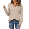 thumbnail image 1 of V Neck Sweater Comdrip Womens 2025 Fall Sweaters Casual Long Sleeve Ribbed Knit Pullover V Neck Lightweight Crochet Pullover Sweater Top Women's Fall Sweaters Beige L, 1 of 6