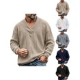 thumbnail image 1 of V Neck Sweater Zaewscy Men's V‑Neck Cable Knit Sweater Long Sleeve Loose Casual Pullover Jumper Khaki S, 1 of 9