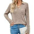thumbnail image 1 of V Neck Sweaters For Women Lightweight Ribbed Fall Sweater Long Sleeve Pullover Popo Neck Shirts With Pocket, 1 of 6