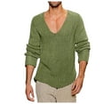 thumbnail image 1 of V Neck Sweaters for Men Long Sleeve Crochet Knitted Pullover T Shirts Casual Solid Color Basic Loose Comfort Tops Sweater Fall, 1 of 5
