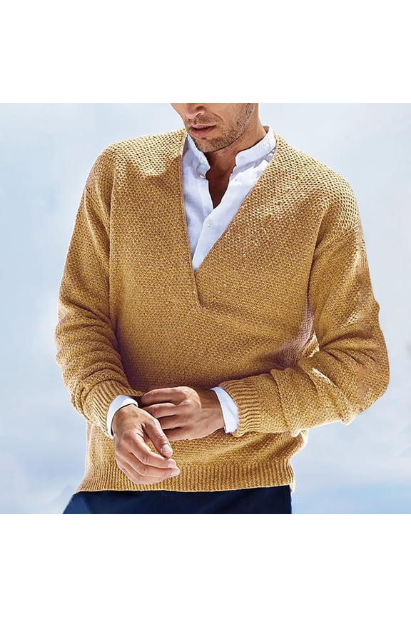 V Neck Sweaters for Men Trendy Long Sleeve Sweatshirts Mens Casual Solid Color Pullover Stretchy Thermal Warm Knitted Business Work Sweater Shirts