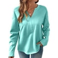 thumbnail image 1 of V-Neck Sweatshirt Women Casual Soft Fleece Pullover Tops Fall Sweatshirts Solid Color Long Sleeve Winter Shirt, 1 of 7