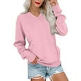 thumbnail image 1 of V Neck Sweatshirt Women with Pockets Casual Plain Comfort Hoodless Hoodies Cozy Fleece Pullover Sweatshirts No Hood Pink 2XL, 1 of 5