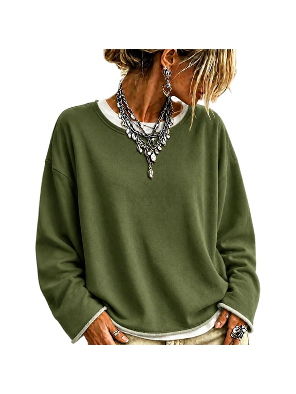 V Neck Sweatshirt for Women Casual Long Sleeve Relaxed Fit Soft Knit Pullover Lightweight Everyday Top