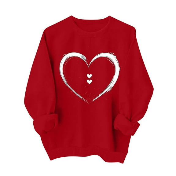 Valentines Pullover for Women Love Heart Crewneck Casual Sweatshirts Long Sleeve Spring Warm Blouse Wine XL