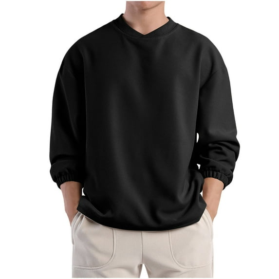 V Neck Sweatshirts for Men Casual Pullover Long Sleeve Shirts Solid Color Basic Warm Going-Out Hiking Workout No Hood Sweatshirt Tops
