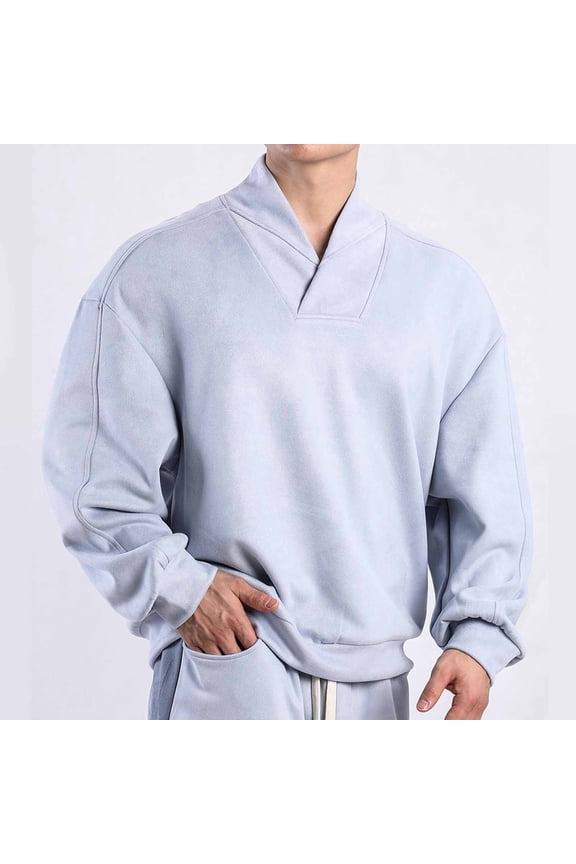 V Neck Sweatshirts for Men Long Sleeve Sueded Shirts Mens Casual Solid Color Pullover Comfort Going Out Hiking Athletic Sweatshirt Tops