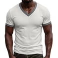 thumbnail image 1 of V Neck T-Shirt Men Knitted Ribbed Short Sleeve Casual Athletic Workout Pullover Tops Fathers Gift S-3XL, 1 of 8