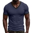 thumbnail image 1 of V Neck T-Shirt Men Knitted Ribbed Short Sleeve Casual Athletic Workout Pullover Tops Fathers Gift S-3XL, 1 of 8