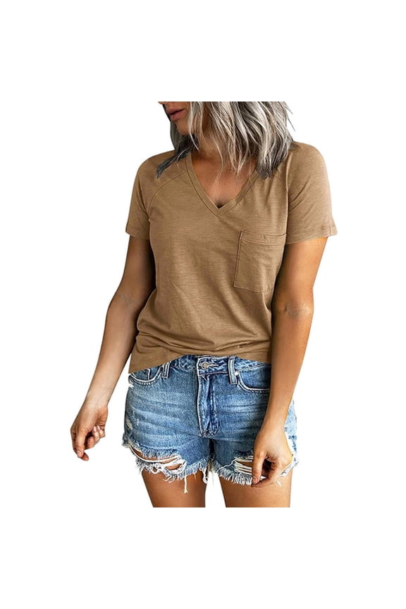 V-Neck T-Shirt Women, Raglan Sleeve Split Hem Casual Top, Soft Stretch Fabric Blouse for Daily Summer Wear