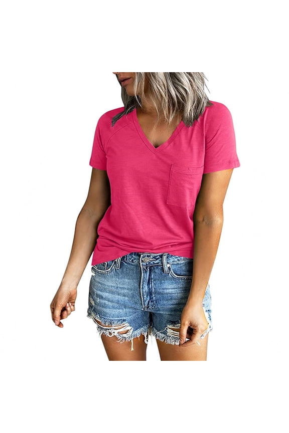 V-Neck T-Shirt Women, Raglan Sleeve Split Hem Casual Top, Soft Stretch Fabric Blouse for Daily Summer Wear