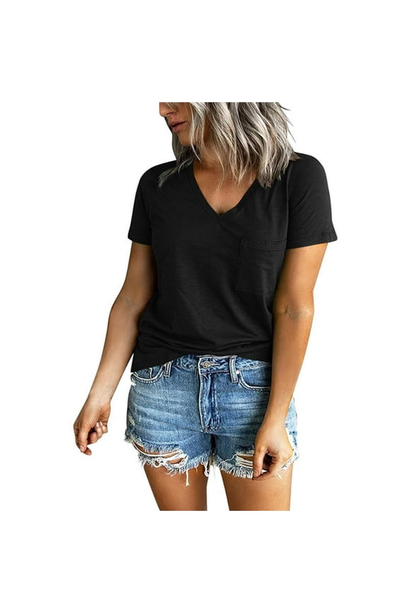V-Neck T-Shirt Women, Raglan Sleeve Split Hem Casual Top, Soft Stretch Fabric Blouse for Daily Summer Wear