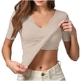 thumbnail image 1 of V-Neck T-Shirt for Women Fashion Padded slim Short Sleeve Tops Summer Breathable Gym Sport Tops, 1 of 9