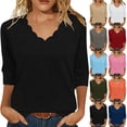 thumbnail image 1 of V Neck T Shirts Liweisiy For Womens Summer Elbow Sleeve Solid Color Relaxed Fit Shirts Solid Color Loose Trendy Classic Tops Khaki XL, 1 of 7