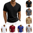thumbnail image 1 of V Neck T Shirts Men Athletic Casual Short Sleeve Tshirts Lightweight Breathable Solid Color Summer Basic Tees T-Shirts Black 3XL, 1 of 7