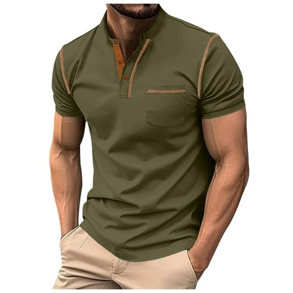 V Neck T Shirts Men Shirts For Men Men's Henley Button Down Short Sleeve Shirt Casual Summer Beach Wedding Shirts with Pocket Green M