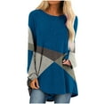 thumbnail image 1 of V Neck T Shirts Women, V Neck Blouse 3/4 Sleeve Workout Shirts For Women Women's Fashion Casual Irregular Patchwork Color Print Loose Medium Long Long Sleeve Top Women's Blouses (Blue,Small), 1 of 5