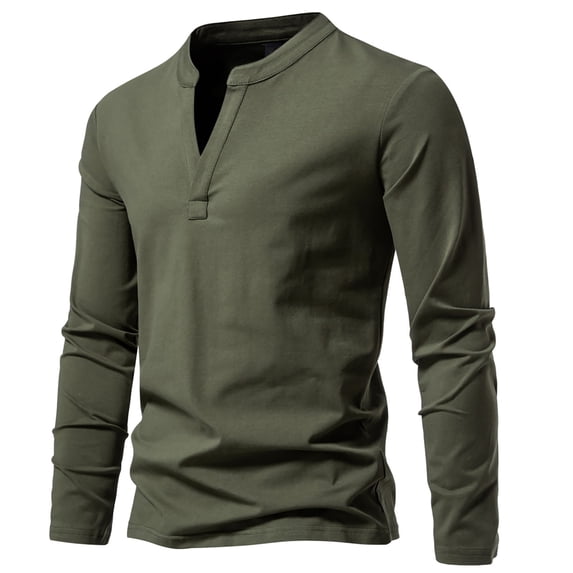 V Neck T Shirts for Men Casual Relaxed Long Sleeve Pullover Cotton Blend Tops Tshirts Basic Solid Comfort Athletic Workout Tees T-Shirts