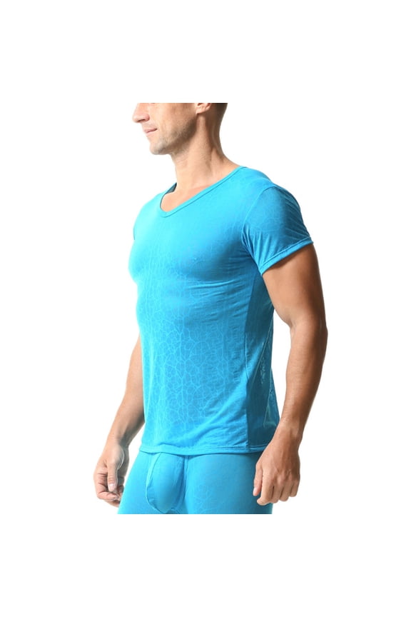 V Neck T Shirts for Men Lightweight Short Sleeve See-Through Tee Tops Mens Trendy Solid Color Stretchy Slim Pullover Loungewear Party Tshirts Shirt