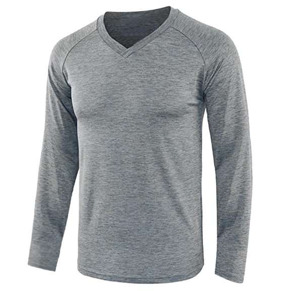 V Neck T Shirts for Men Long Sleeve Tshirts Shirt Mens Casual Solid Color Stretchy Slim Pullover Basic Breathable Athletic Workout Tees Tops