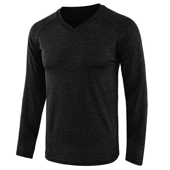 V Neck T Shirts for Men Long Sleeve Tshirts Shirt Mens Casual Solid Color Stretchy Slim Pullover Basic Breathable Athletic Workout Tees Tops