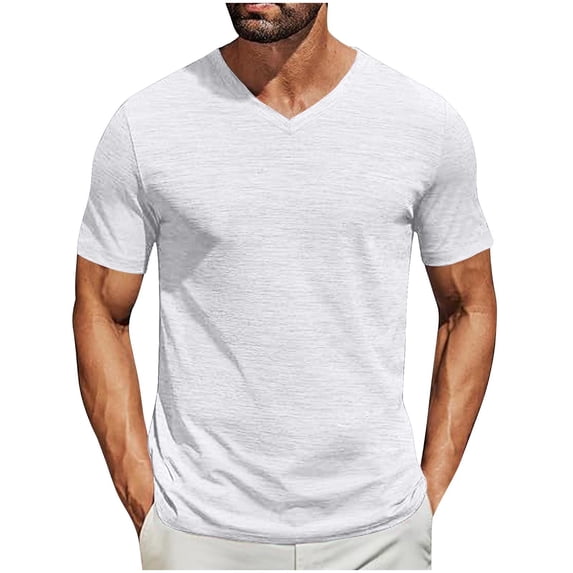 V Neck T Shirts for Men Short Sleeve Going-Out Tees Tops Mens Casual Solid Color Pullover Slim Basic Loungewear Athletic Workout Tshirts Shirt
