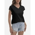 thumbnail image 1 of V Neck T-Shirts for Women Cap Sleeve Business Casual Tops Summer Cute Beach Vacation Clothes Basics Tees, 1 of 6
