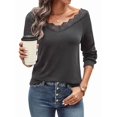 thumbnail image 1 of V Neck T Shirts for Women Lace Long Sleeve Cute Tops Fall Winter Dressy Casual Blouses Trendy Tees Dark Gray M, 1 of 9