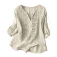 thumbnail image 1 of V Neck T Shirts for Women Long Sleeve Cotton Women's Fashionable Casual Solid Color Pleated Cotton And Linen Top With Seven Quarter Sleeves, 1 of 8