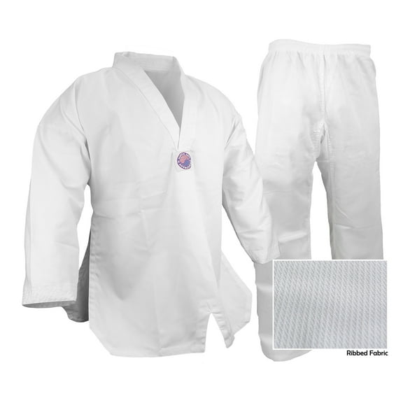 Prowin V-Neck Taekwondo Ribbed Cotton/Poly Fabric White TKD Gi Uniform