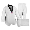 thumbnail image 1 of V-Neck Taekwondo Deluxe Jaquard Diamond Fabric White w Black Trim Gi Uniform, 1 of 2