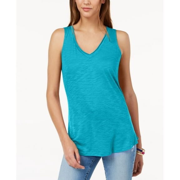 V Neck Tank Top Teal Glow M