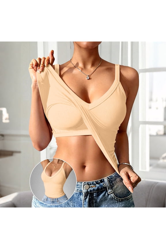 Womens Tank Tops Basic Sleeveless V Neck with Built in Removable Shelf Bra for Daily Casual Workout Multi Occasion
