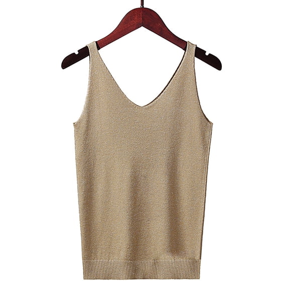 V Neck Tank Tops for Woman's Solid Color V Neck Sequin Camisol Tank Tops Gray