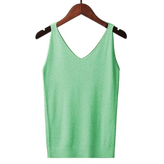 V Neck Tank Tops for Woman's Solid Color V Neck Sequin Camisol Tank Tops Light Green