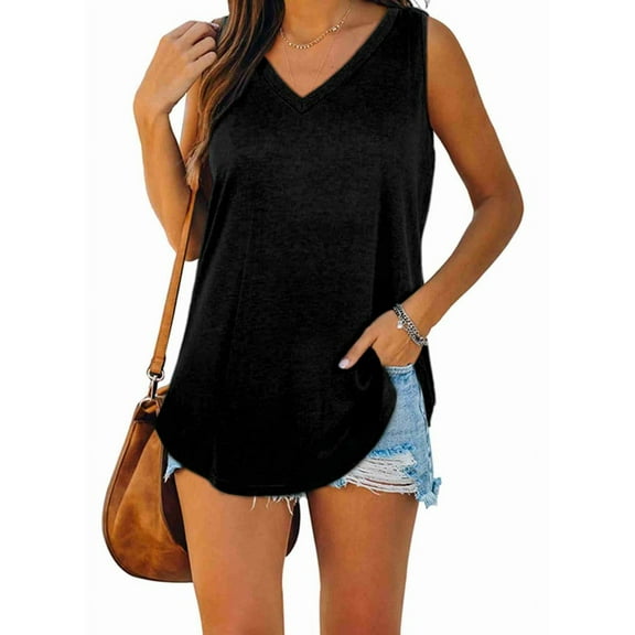 V Neck Tank Tops for Women Black L