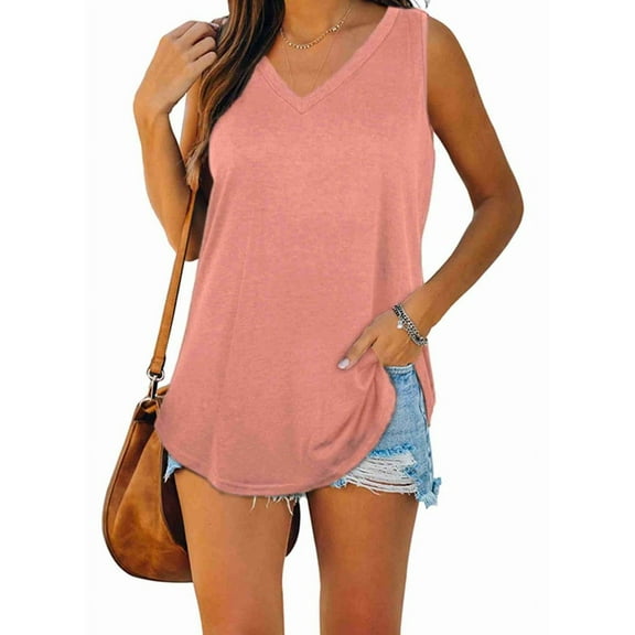 V Neck Tank Tops for Women Loose Fit Sleeveless Top Summer Clothes Pink XXL