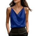 thumbnail image 1 of V-Neck Tank Tops for Women’s Satin Camisole, Back Crossover Cowl Neck Sleeveless Cami Tops, Summer Elegant Temperament Tops Blue XXL, 1 of 8