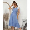 thumbnail image 1 of V Neck Tie Neck Lace Sleeve Dress for Women Below Knee Length, 1 of 3