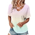 thumbnail image 1 of V Neck Tops for Women, Fashion Solid Color Short Sleeve Eyelet T-Shirts Loose Fit Casual Trendy Basic Beach Tshirt Tunics Going Out Tops Summer Clothes Outfits 2024, 1 of 8