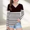 thumbnail image 1 of V Neck Tops for Girls Long Sleeve T Shirts Size 3-14 Teens Casual Color Block Stripe Pullover Comfort Basic Going Out Tunic Top, 1 of 8