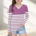 thumbnail image 1 of V Neck Tops for Girls Long Sleeve T Shirts Size 3-14 Teens Casual Color Block Stripe Pullover Comfort Basic Going Out Tunic Top, 1 of 8